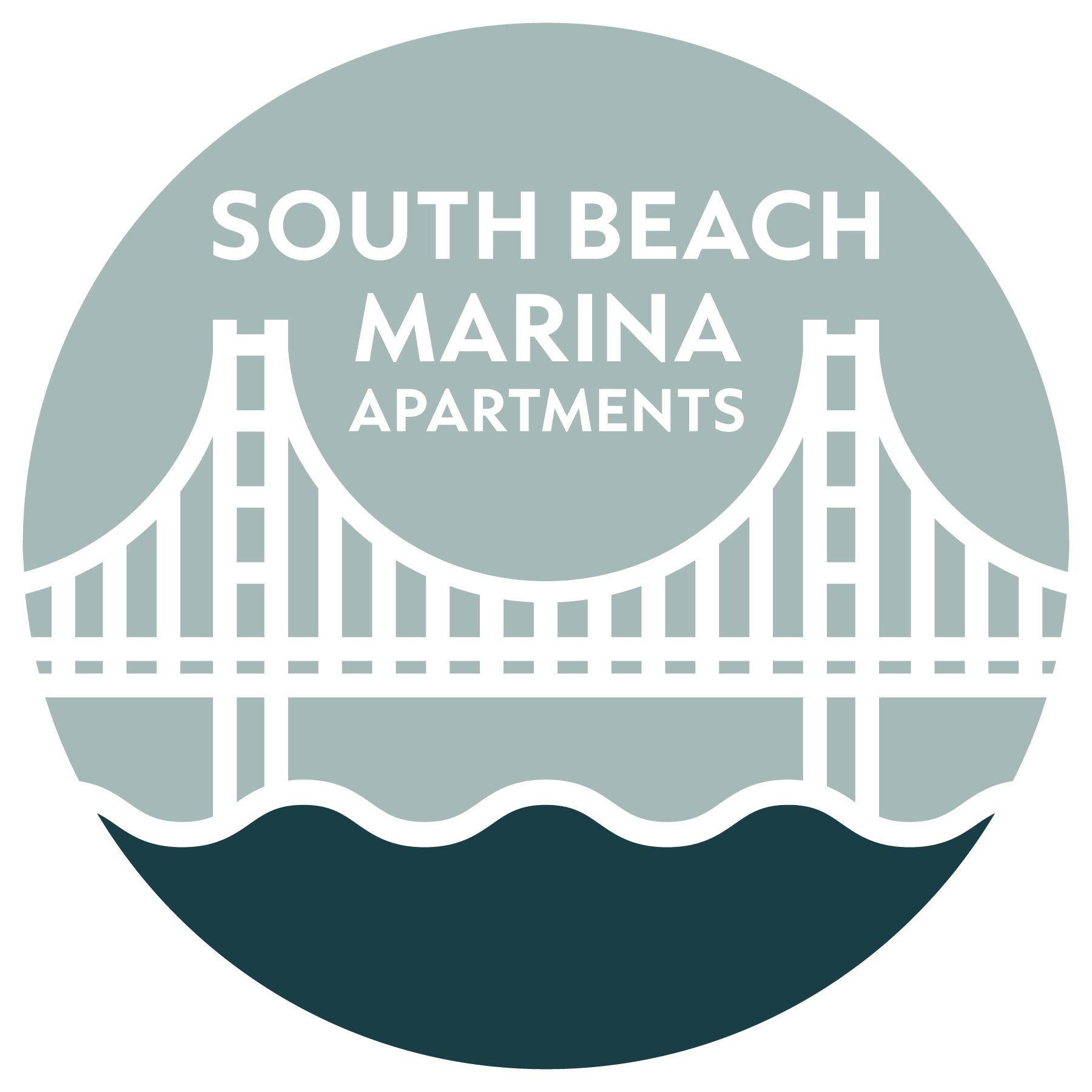 The image is a logo for South Beach Marina Apartments featuring a bridge.